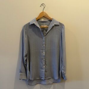 LOFT Women’s Blue and White Stripe Button-Down Utility Shirt